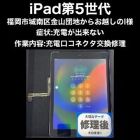 iPad第5世代 充電口コネクタ交換修理 福岡市城南区金山団地からお越しのI様